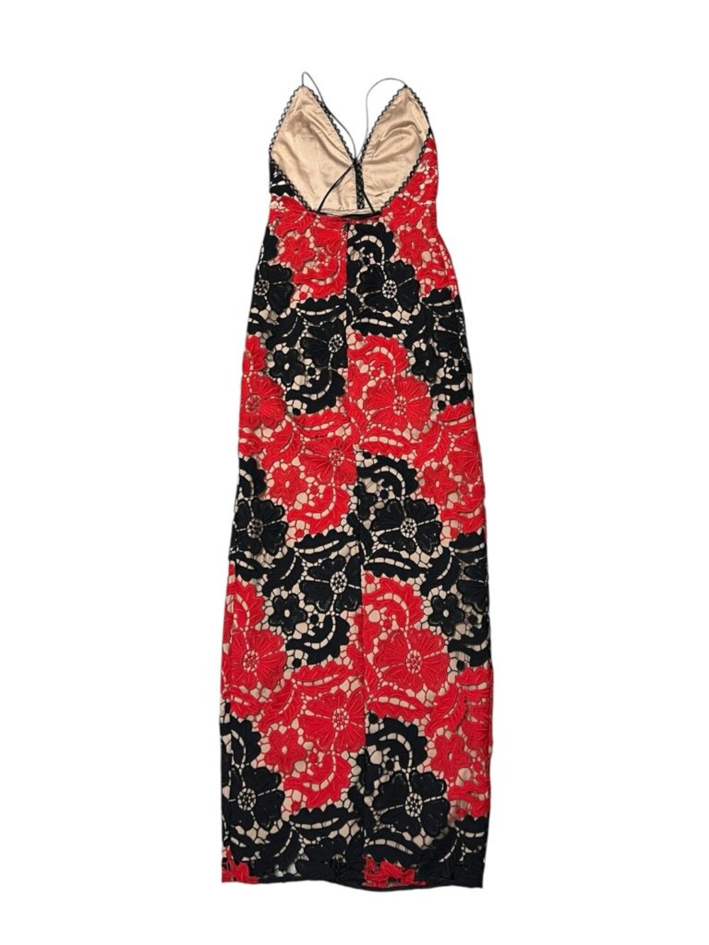Michael Costello x Revolve Red Black Lace Maxi Dress Slit Slip XS - Picture 3 of 10